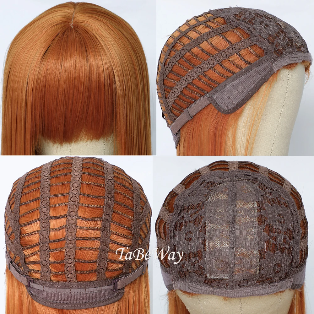 

Oxeely Orange Color Synthetic Hair Replacement Wigs with Bangs Heat Resistant None Lace Wigs for Fashion Women Cosplay Costume