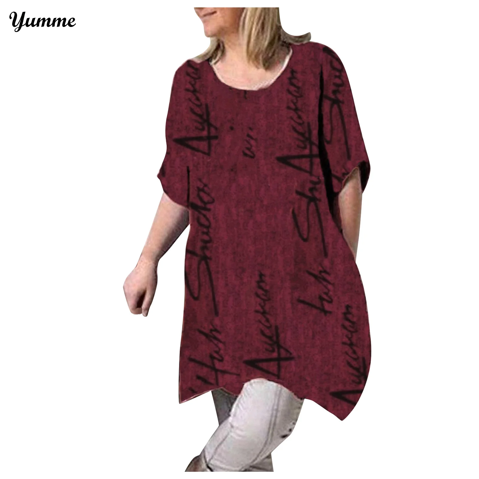 

Блузка женская с длинным рукавом, V-образным вырезом и надписью