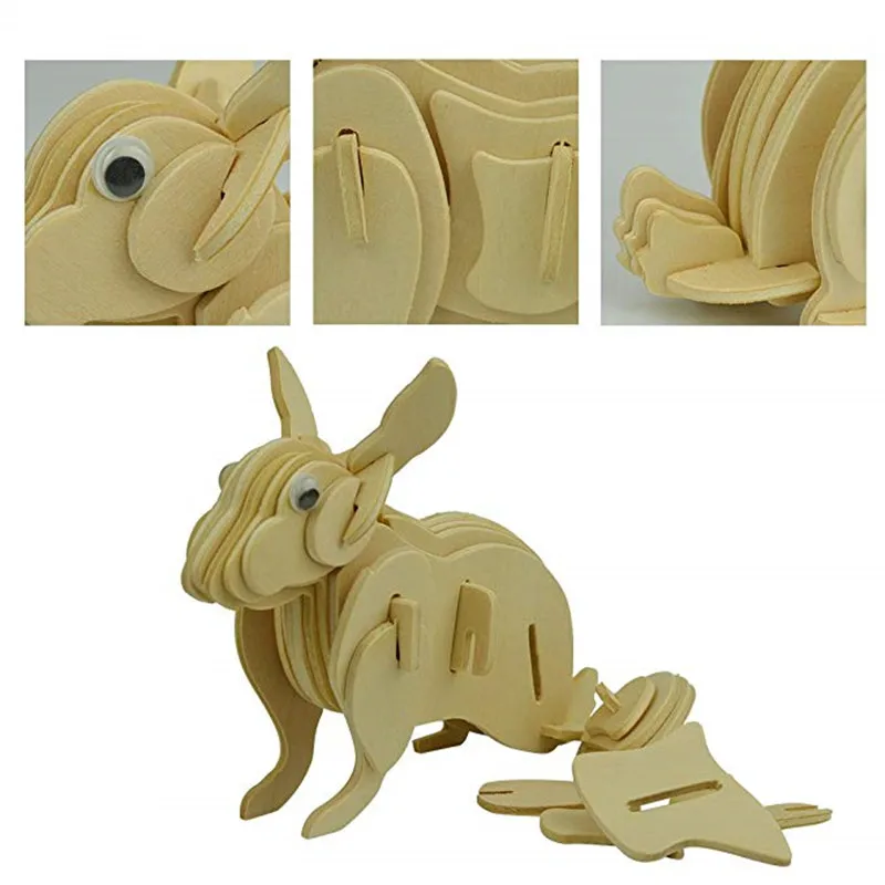 3D Rabbit Wooden Animal Puzzle Toy Puzzles Mechanical Model Educational Toys Assembly Detailed Stitching Steps | Игрушки и хобби