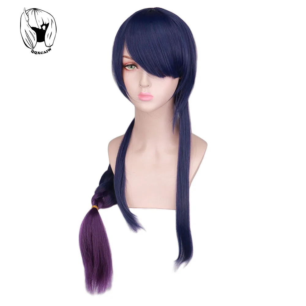 

QQXCAIW Genshin Impact Raiden Shogun Baal Cosplay Wig Long Mixed Color Braids Heat Resistant Synthetic Hair Anime Wigs