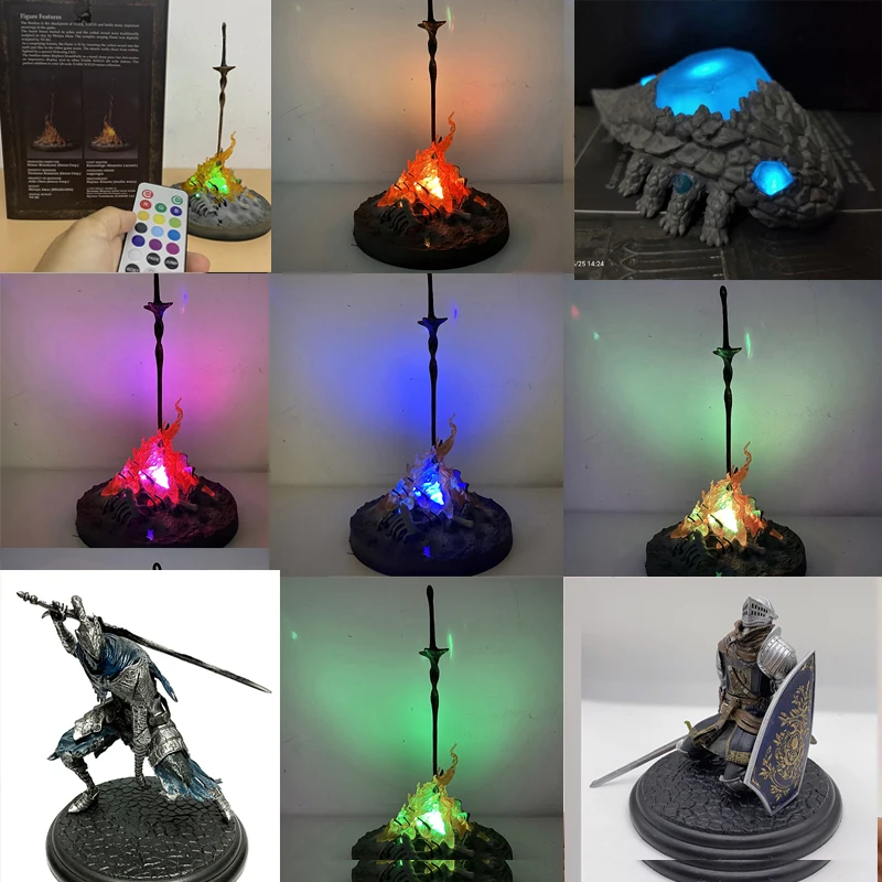 Dark Souls Figure Bonfire Led The Abysswalker LIT Light-up Crystal Lizard Black Faraam Knight Sculpt Artorias Action Figure