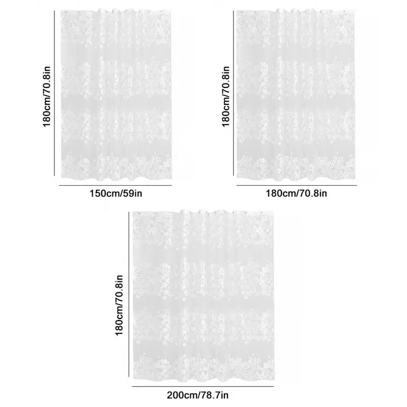 

White Flower Bath Curtain Waterproof Shower Curtains Wide Bathing Cover Translucent Curtains With Hooks Bathroom Screen Decor