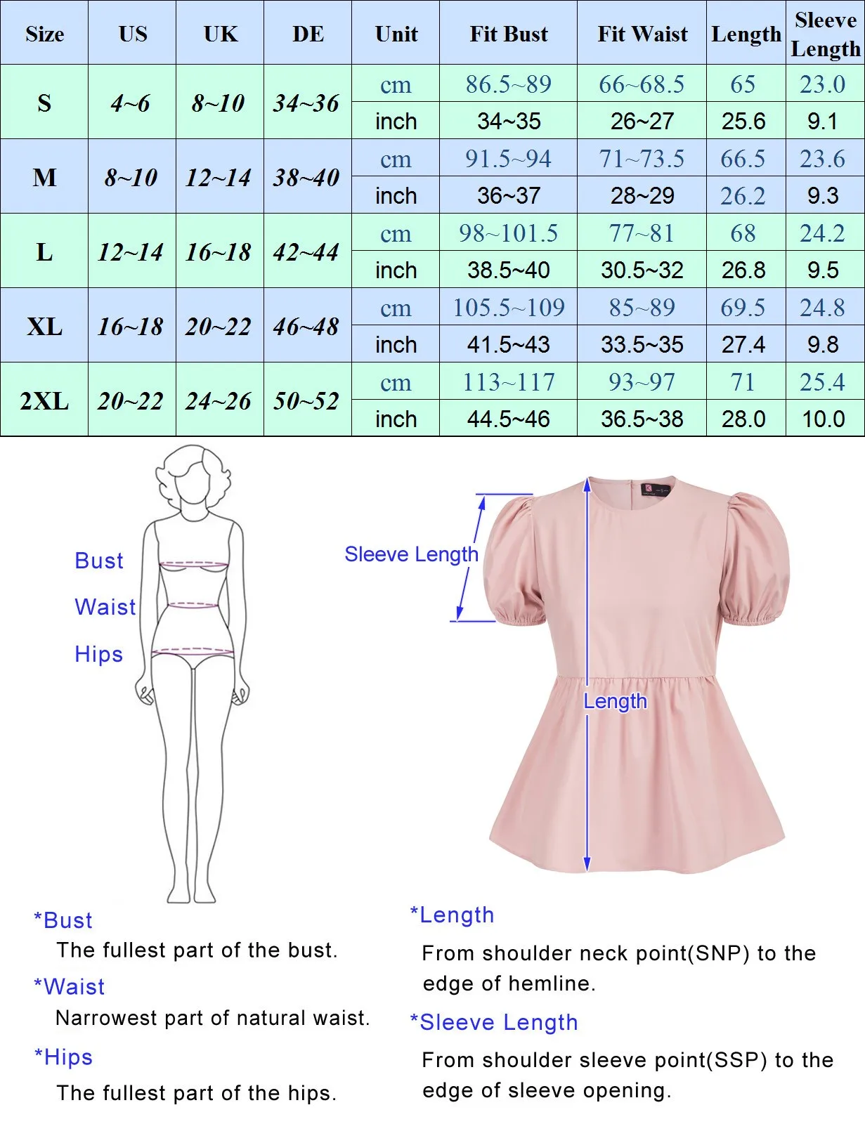

Fashion Casual Shirts Women Peplum Hem Tops Puffed Short Sleeve Crew Neck Elastic Waist Blouse Pure Color Retro Ladies Tops New