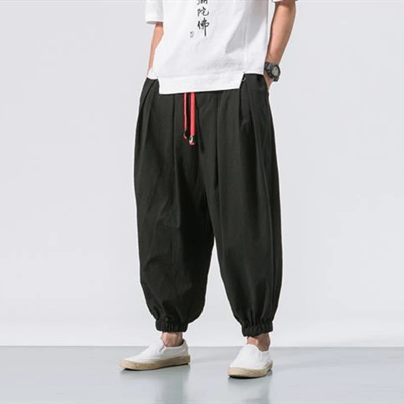 Брюки мужские свободного покроя в китайском стиле повседневные хлопково-льняные