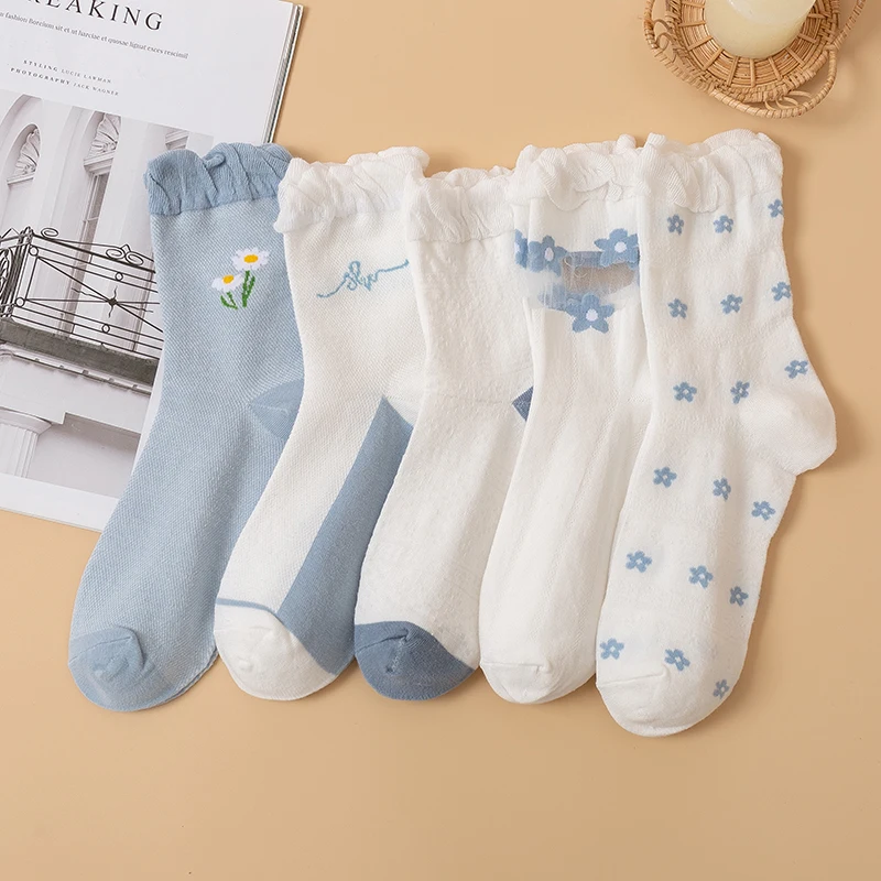 

Japanese Flower Lolita Women's Nylon Frilly Socks Kawaii Lace Transparent Summer Thin Korea Cute Sweet Girls Purple Ruffle Socks