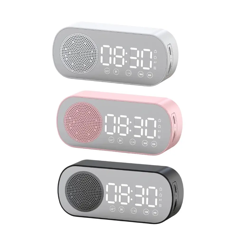 Dual Clock Hd Mirror Display Radio Hifi Sound Large Led Screen Silent For Office Travel Children
