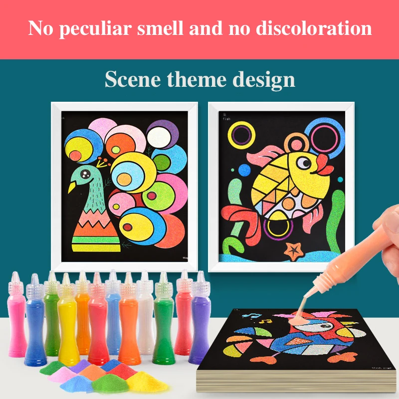 Creativo pintura de arena DIY ni&ntilde;os juguetes de Montessori ni&ntilde;os artesan&iacute;a Doodle color arena im&aacute;genes art&iacute;sticas papel de dibujo juguetes educativos-3