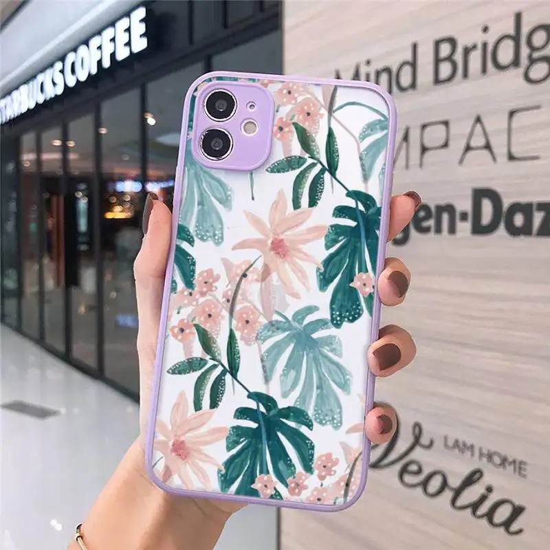 

Retro Floral Leaf Phone Cases matte transparent For iphone 7 8 11 12 plus mini x xs xr pro max cover
