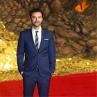 Новейшие дизайнерские брючные смокинги, свадебные костюмы для мужчин, с отложным воротником, темно-синие приталенные мужские брюки для жениха, 2 предмета (пиджак + брюки + галстук)