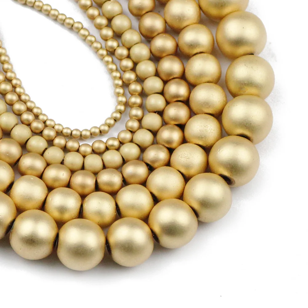 YHBZRET матовый KC Золотой натуральный гематит круглые бусины россыпью аксессуары