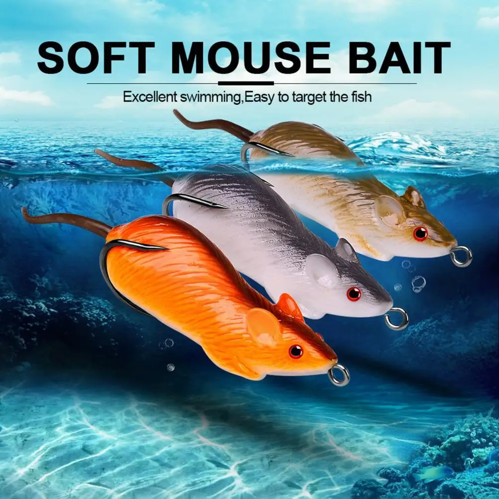

6cm 11.5g Reusable Rat Bait Wear Resistant Silicone Rat Lure With Double Hook for Fishing
