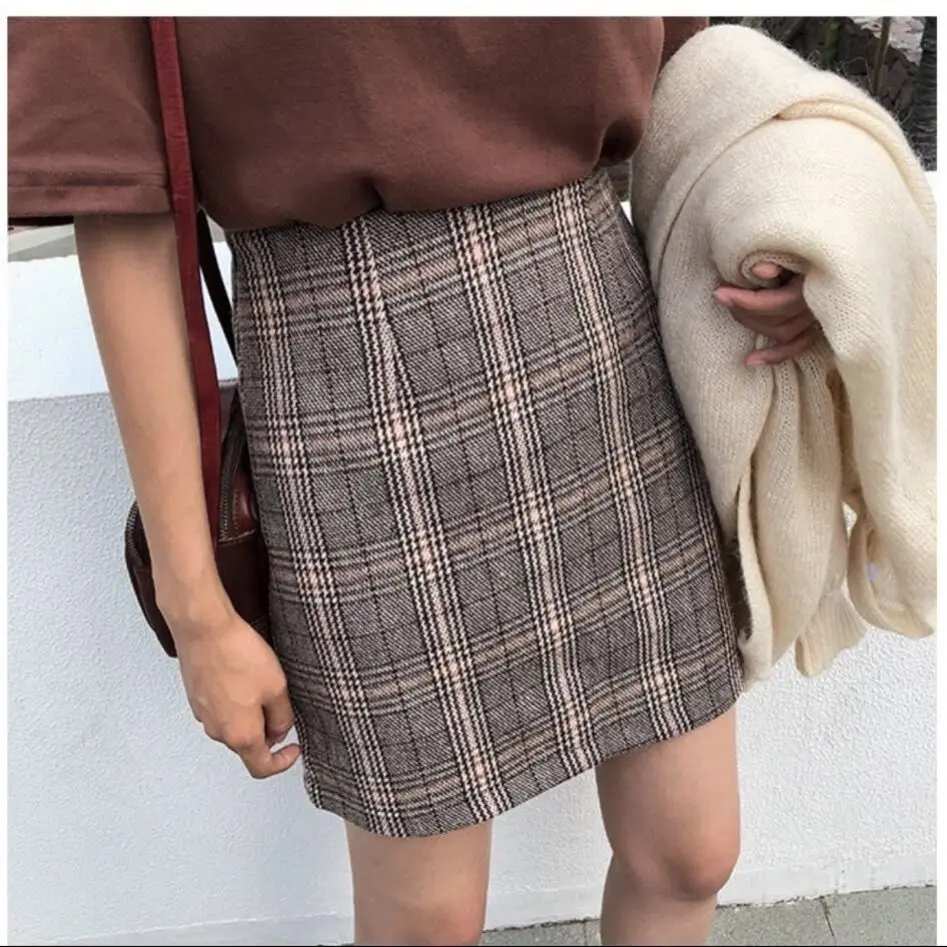 Женская элегантная твидовая клетчатая мини юбка гусиные лапки с клетчатой