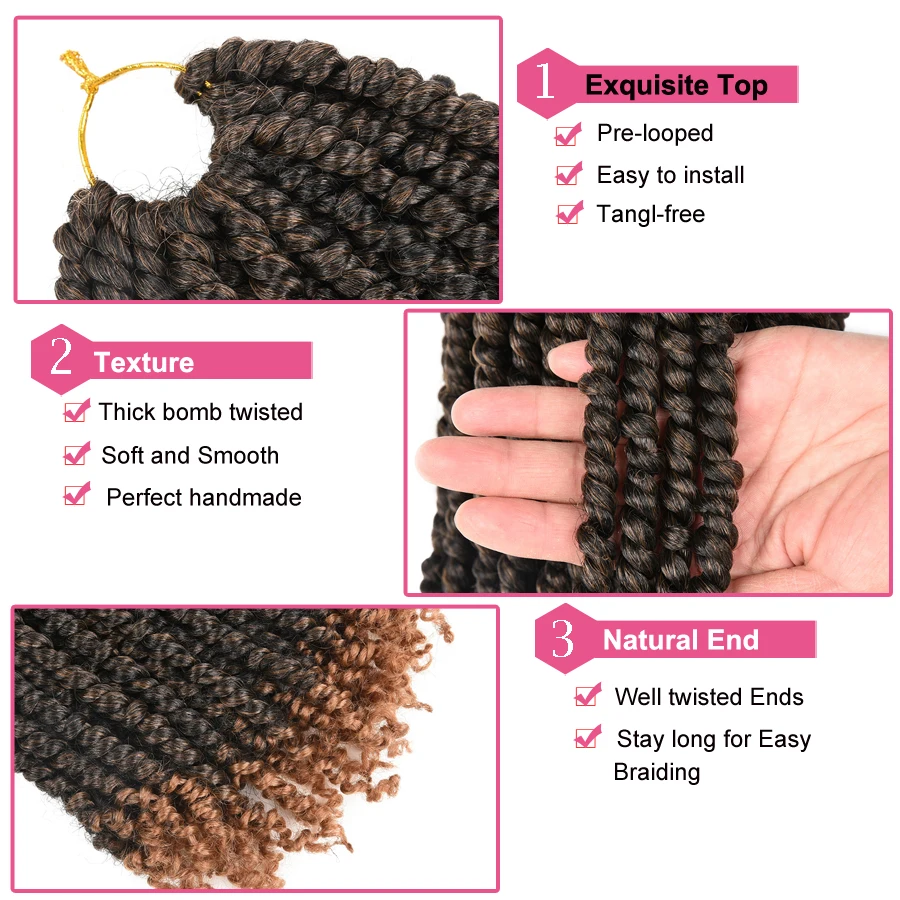 Предварительно скрученные волосы для вязания крючком 12 дюймов косички ручной