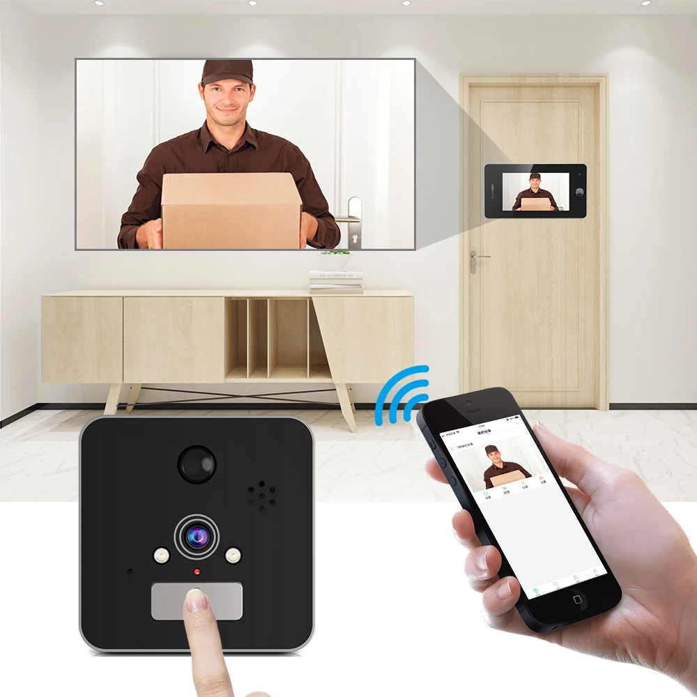 Wi-Fi камера для просмотра дверей 4 3-дюймовый HD умный глазок монитор поддержка PIR
