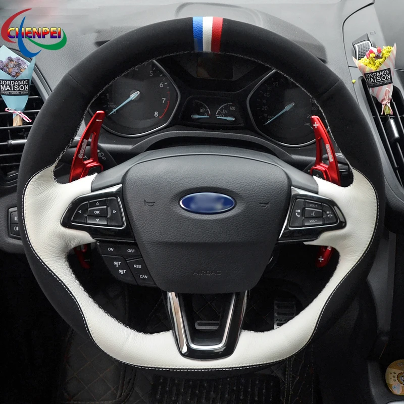 

DIY Anti-Slip Black Suede Black Leather Car Steering Wheel Cover For Ford Mondeo Fusion 2013-2019 EDGE 2015-2019 Car Accessories