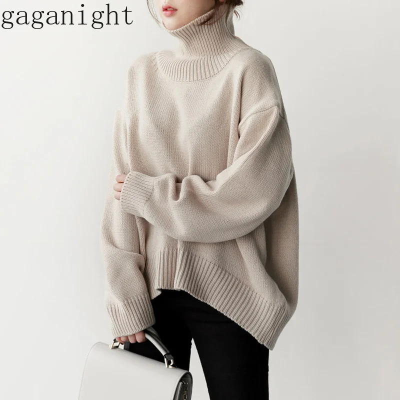 Gaganight Autumn Winter Warm Women Sweater Turtleneck Solid Loose Casual Pullover Female Long Sleeves Plus Size Chic Sweet | Женская