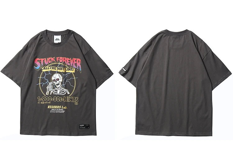 

Hip Hop Street Clothing Print Lightning Skull T-shirt Harajuku Summer Top Short Sleeve 2021 Men and Women Print