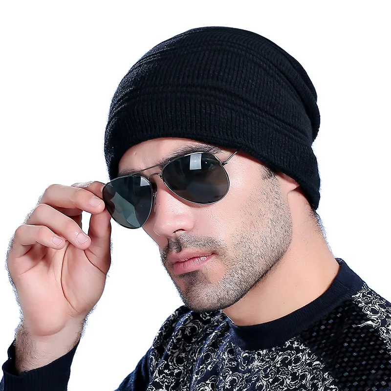 Мужские шапки вязаная шапка бини для мужчин зимние теплые кораллового флиса