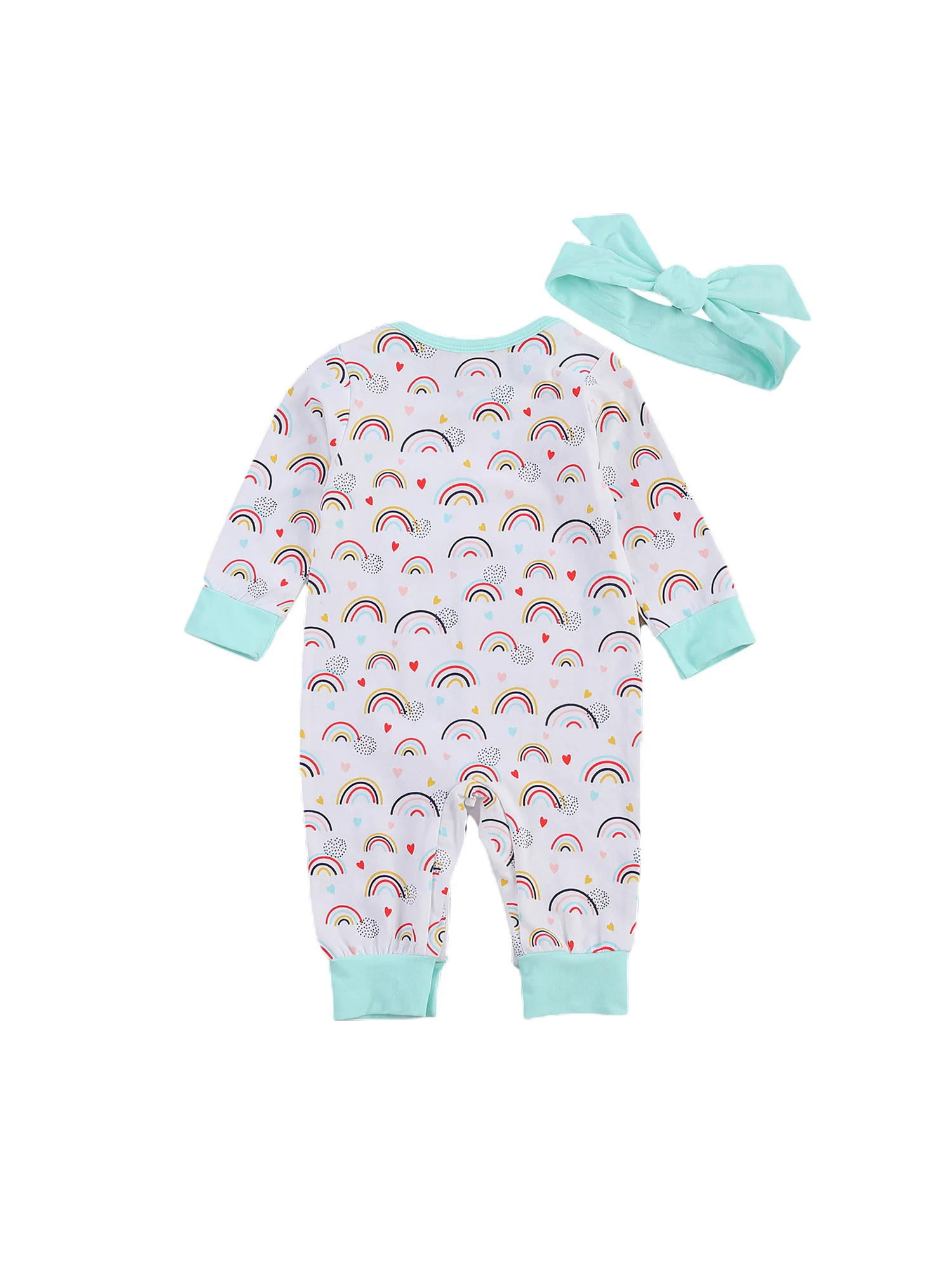 

Pudcoco 2020 Autumn 0-24M Infant Toddler Baby Girl 2Pcs Set Rainbow Print Ruffled/Pocket Long Sleeve Romper+Headband Outfit