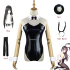 Аниме костюм девочки зайки Сенпай Костюмы для косплея Сакурадзима Май костюмы для ролевых игр черный кожа Комбинезоны Парик ушки зайчика Сексуальный костюм на Хэллоуин костюм женский Милый костюм зайки