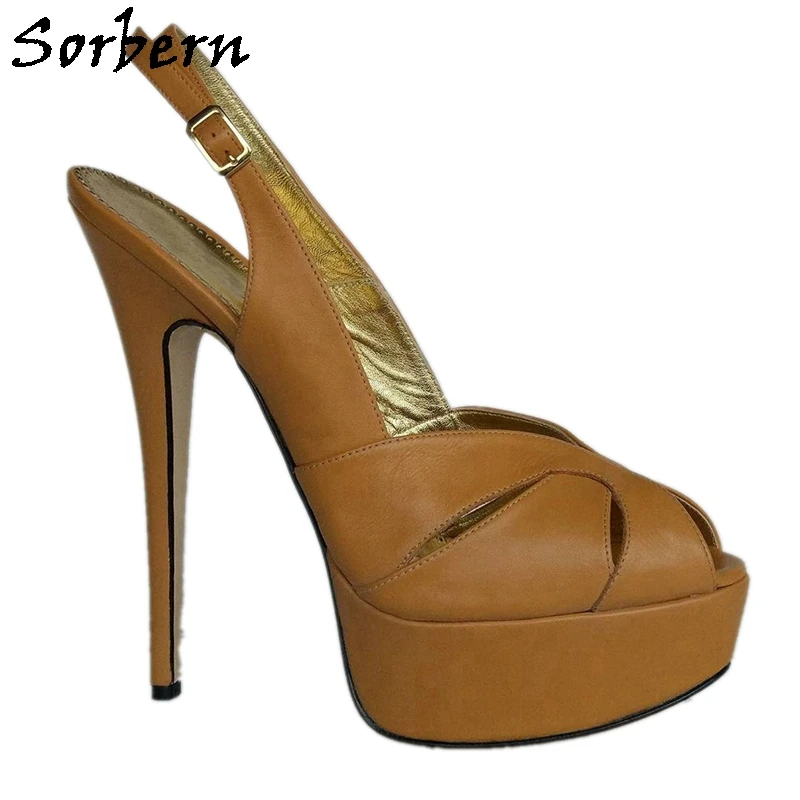 

Sorbern Retro Women Slingback Pump Shoes Peep Toe Platform High Heel Lady Shoe Stilettos Pump Party Ol Stilettos Custom Color