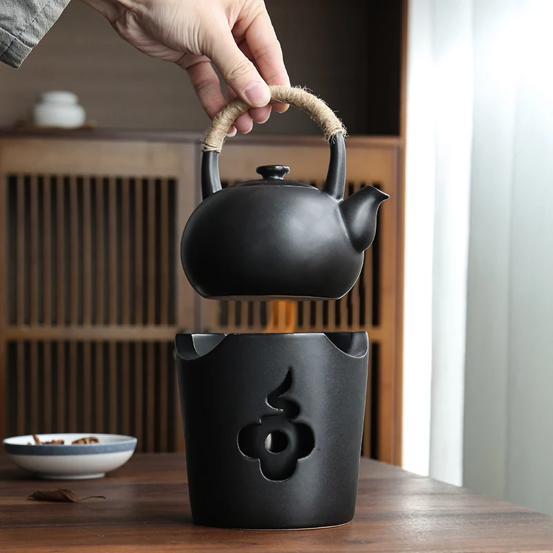

Outdoor Teapot Set Rack Heating Base Japanese Vintage Ceramics Tea Stove Teapot Black Ceramic Estufa A Vela Dish Warmer JD50DZ