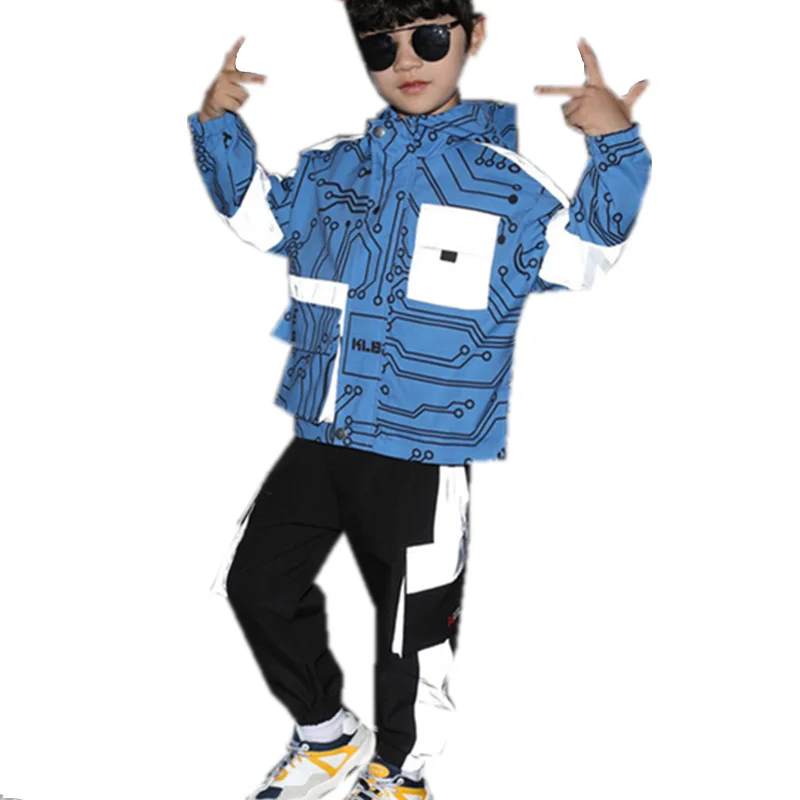 

Children Sport Suit Spring Autumn Reflective Clothing Hoodie Outerwear + Pants for Boys Outfit 4 5 6 7 8 9 10 11 12 13 Years Old