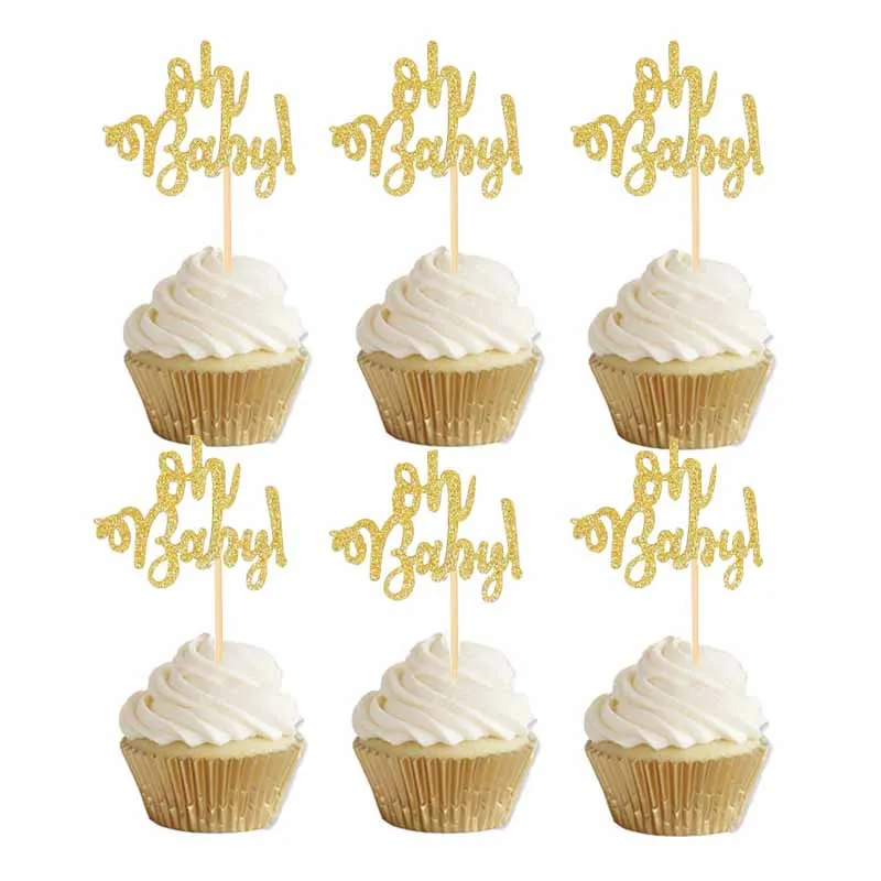 

10pcs Glitter Gold Oh Baby Cupcake Toppers Oh Boy Girl Baby Shower 1st Happy Birthday Cake Decoration Kids Party Supplies