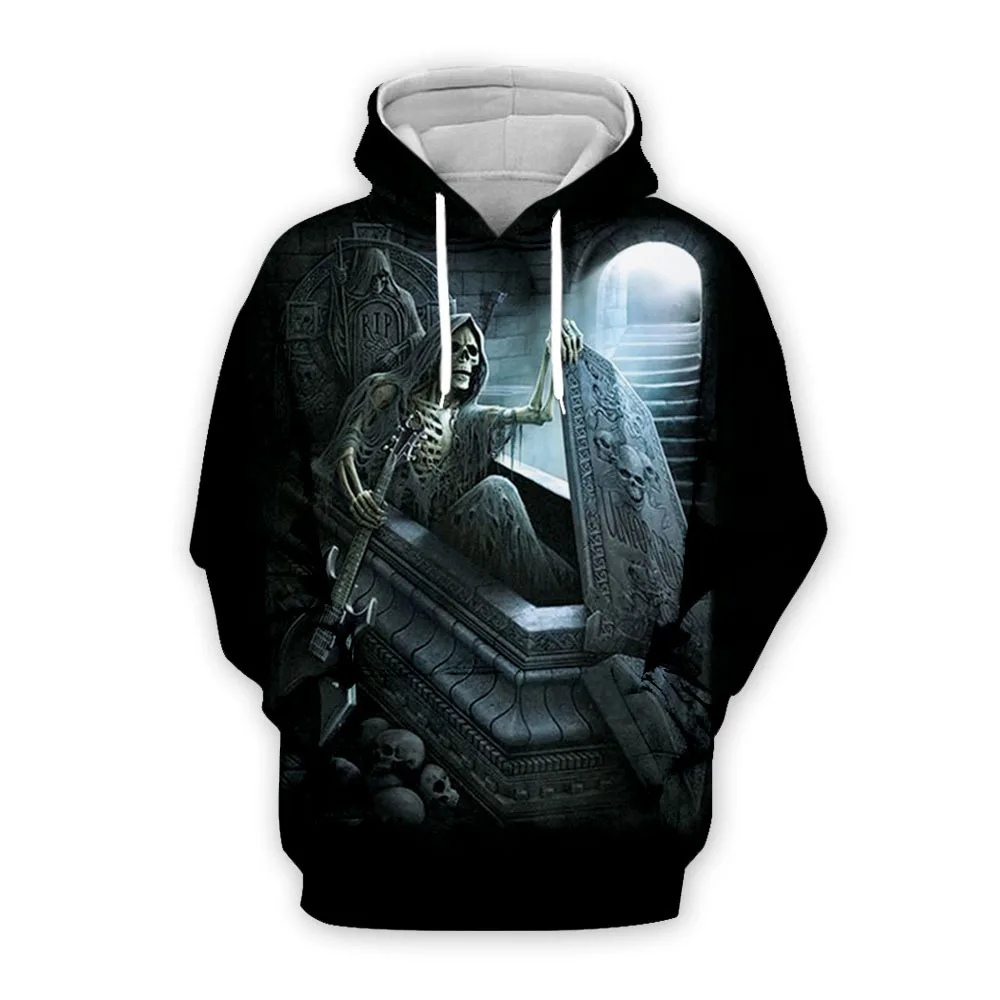 2019 новая толстовка унисекс 3d-принт мотоцикл худи с черепом карман серый пальто