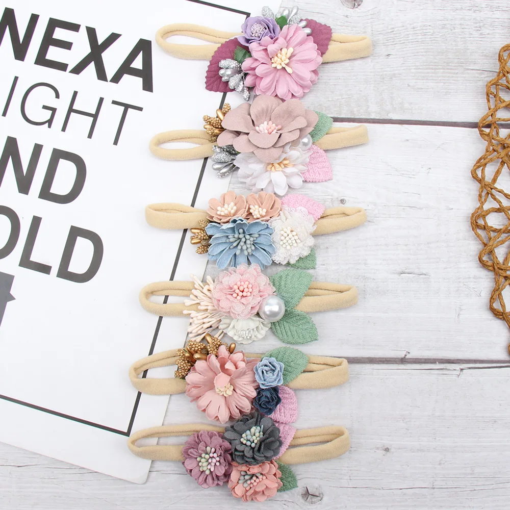 

New Artificial Flowers Headband Baby Kids Nylon Hair Bands for Girls Newborn Birthday Headdress Hair Accessories