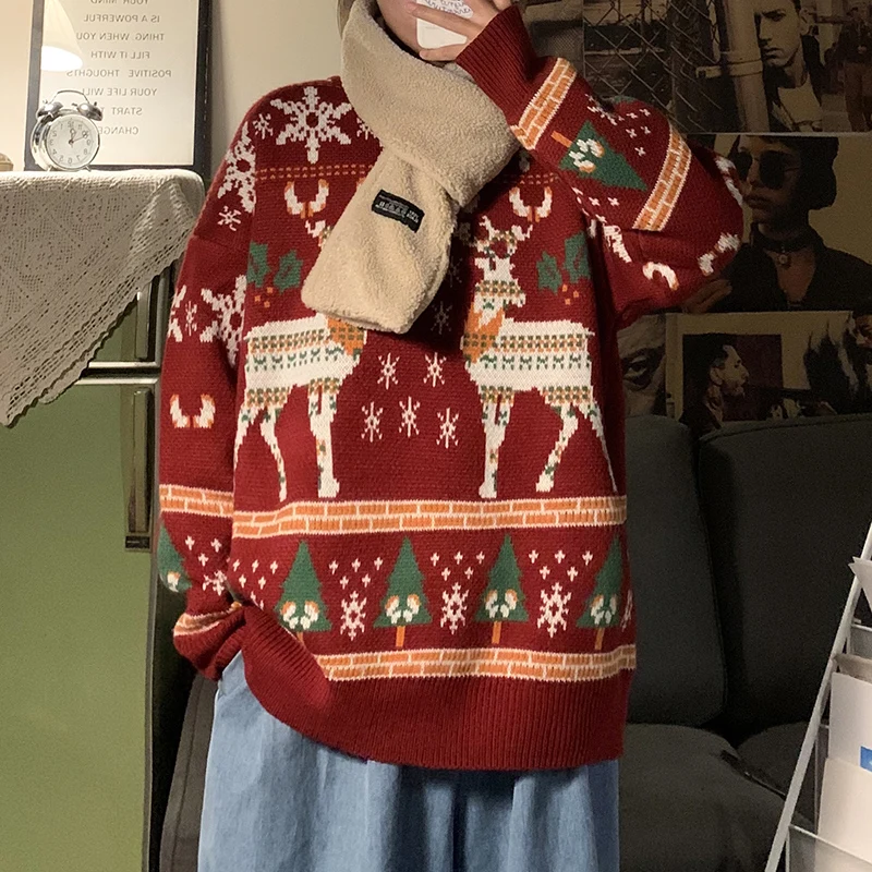 E-BAIHUI унисекс Рождественский свитер Забавный принт с оленем на Рождество мужская