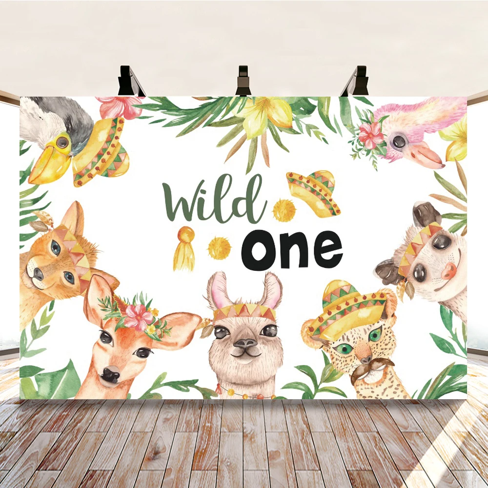 Yeele джунгли и надписью Wild One с рисунками животных из мультфильмов для малышей на