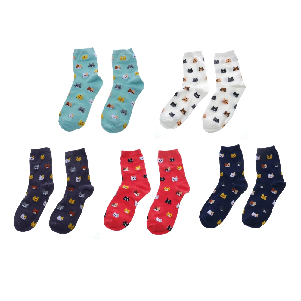 Корейская мода эластичные жаккардовые милые носки с кошачьим лицом женские