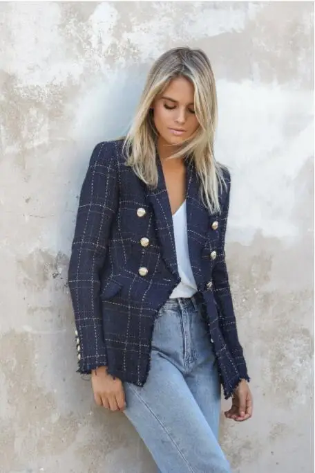 

New 2019 autumn and winter wool small suit ladies slim lapel double-breasted short female jacket