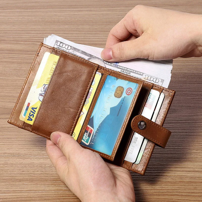 

2021 New Wallet Men's Money Clip Business Credit Card Slot Short Vintage Genuine Leather Men's Wallet