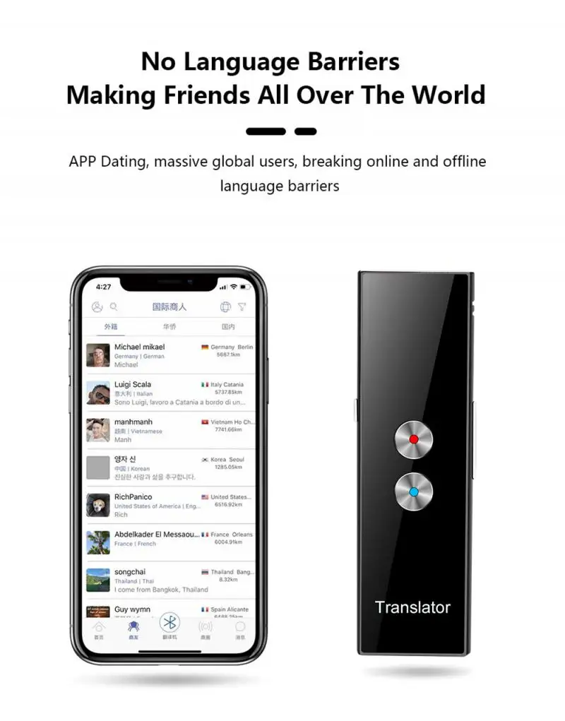 Интеллектуальный двухсторонний мгновенный голосовой переводчик одновременно 40