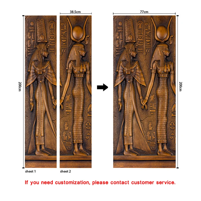 

Egyptian Pharaoh Imitation Wooden Door Sticker 3D Carved Retro Pattern PVC Self-Adhesive Waterproof Door Poster Sticker Decals