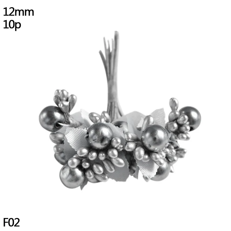 S02-10pcs silver Золотой Серебряный цветок вишня тычинки ягоды Набор DIY Рождество Свадьба День Рождения Вечеринка украшения DIY ВЕНОК ремесло цветок тычинки - Цвет: S02-10pcs silver