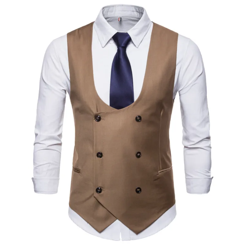 

Nice Vogue Pop Men's Casual Solid Color Business Vest / Men's Slim Double-breasted Suit Waistcoat