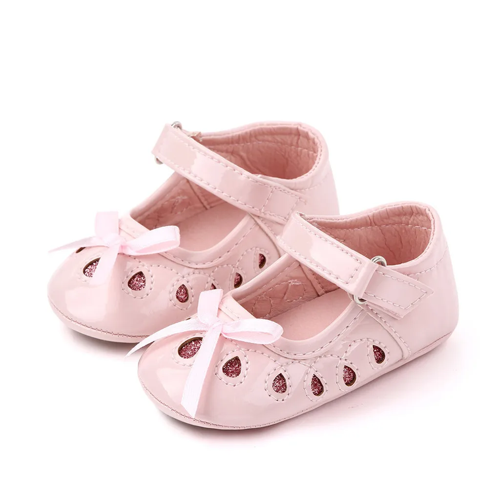 Новинка Розовая обувь с бантом для маленьких принцесс искусственная кожа мягкая