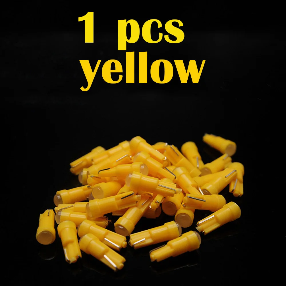 yellow 1 pcs Для машины подсветка для авто Автомобильная внутренняя T5 Светодиодная Автомобильная лампочка подсветка приборной доски Автомобильная дверь клиновидная лампа для ламп накаливания 12 В cob для SMD стайлинга автомобиля - Цвет: yellow 1 pcs