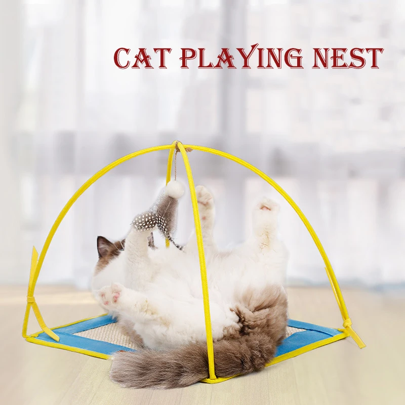 Игровой коврик Когтеточка для кошек игрушка сизаля с пером|Кровати и подстилки