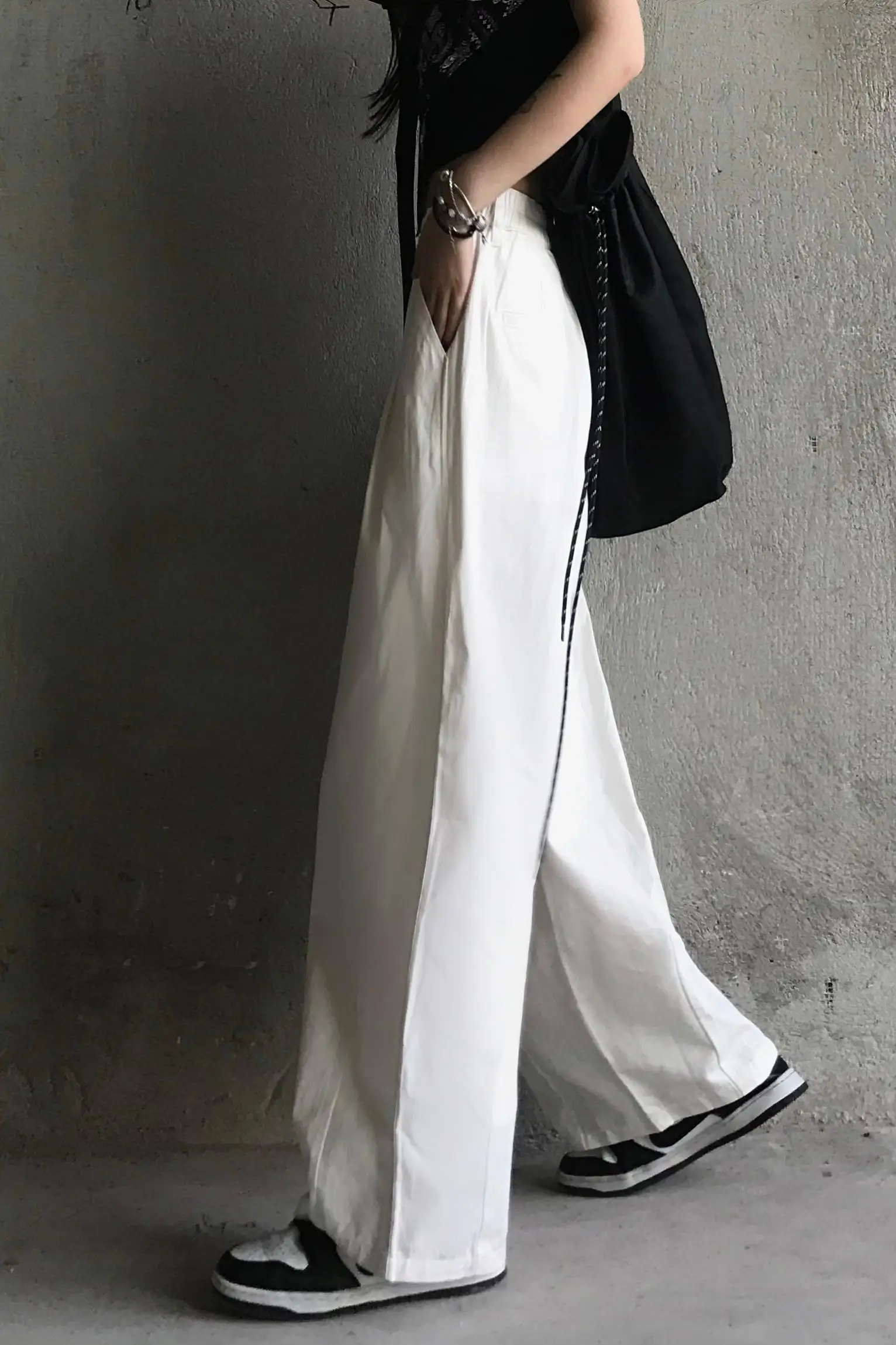 

High street white casual pants children summer ins retro wild straight wide-leg pants loose bf high waist pants tide