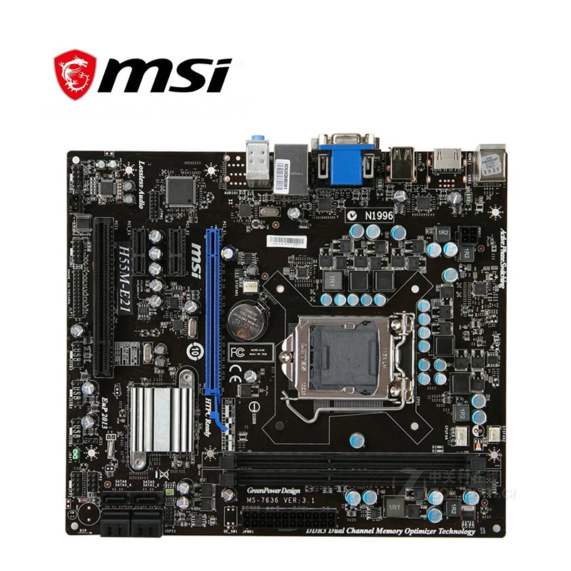 Материнская плата для MSI материнская LGA 1156 DDR3 Intel H55M H55 SATA II PCI E X16 б/у|Материнские