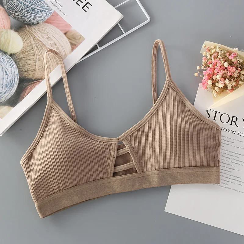 

Tidan Ultra-Thin Comfort Girls Underwear Threaded Cotton Rimless Tee Bra Shoulder Strap Lingerie Hollow Breathable