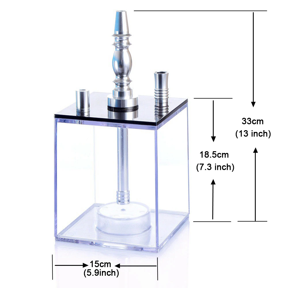 Goedkoop Hoge Kwaliteit Transparante Roken Acryl Aluminium Square Chicha Fles Retail Kubus Shisha Waterpijp Sets Met Led Licht Gift