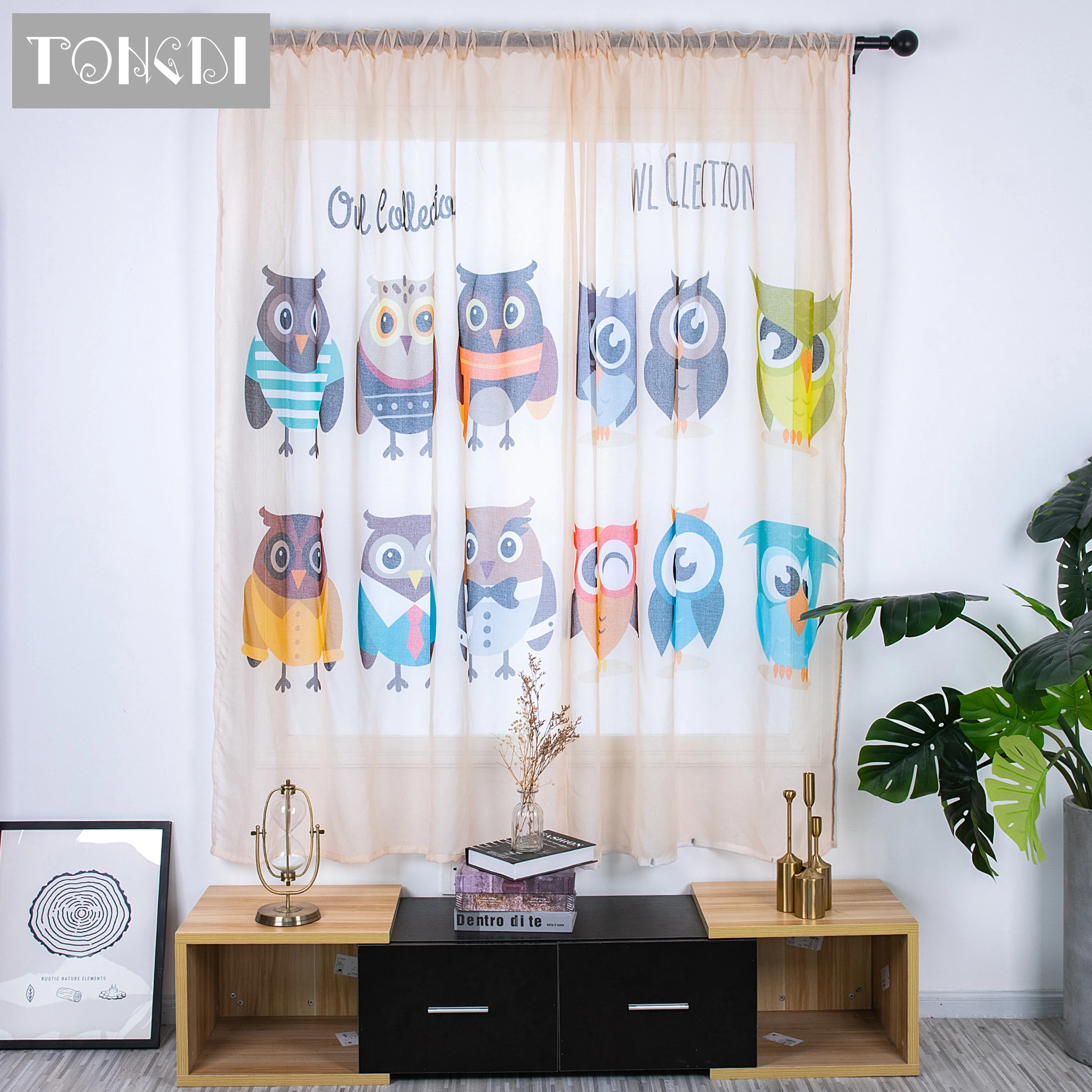 TONGDI 2 шт. Белый Тюль цифровая печать занавес Милая мультяшная Сова прозрачный