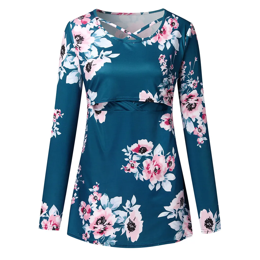 Женская блузка с цветочным принтом JAYCOSIN круглым вырезом и длинными рукавами для