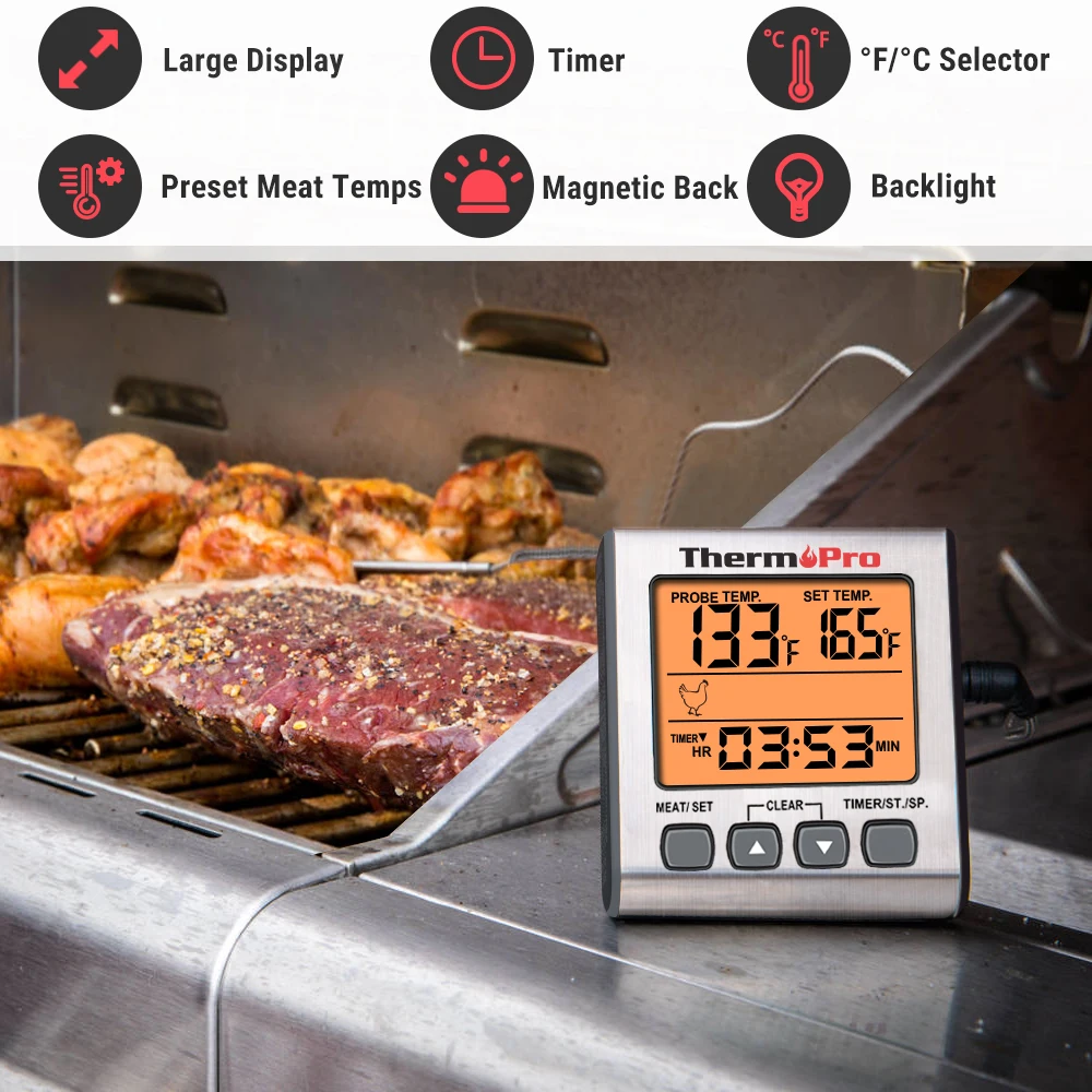 Цифровой термометр для духовки ThermoPro TP16S с таймером мяса Кухонный Термометр