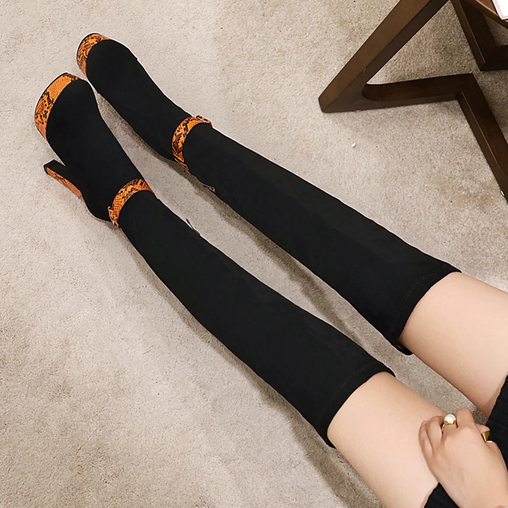 

Sarairis 2020 New Design Comfy Boots Women Shoes Ladies Super High Heels Platform Snake Print Spring Over The Knee Boots Female